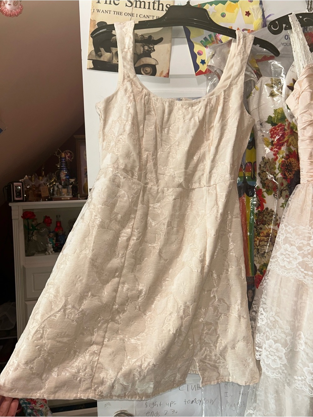 Francesca's Collections Ivory Floral Jacquard Mini Dress